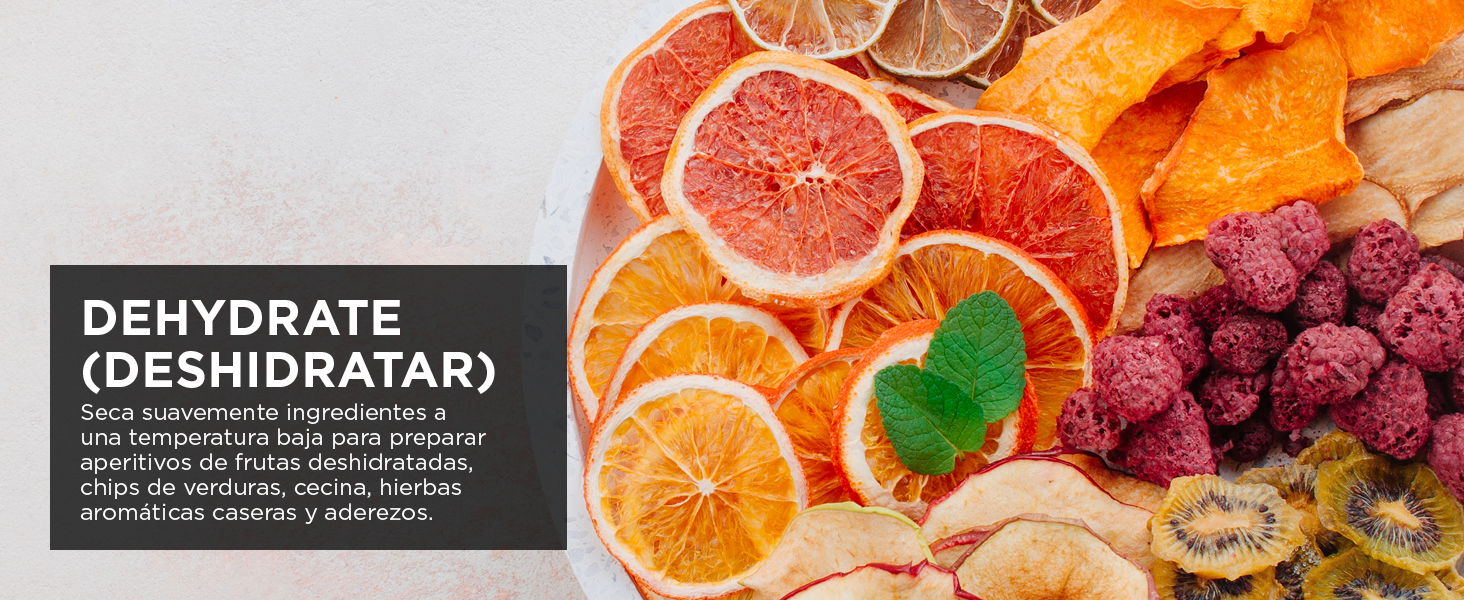 Función Dehydrate / Deshidratar: prepara chips de frutas o de verduras deshidratados con Freidora de aire