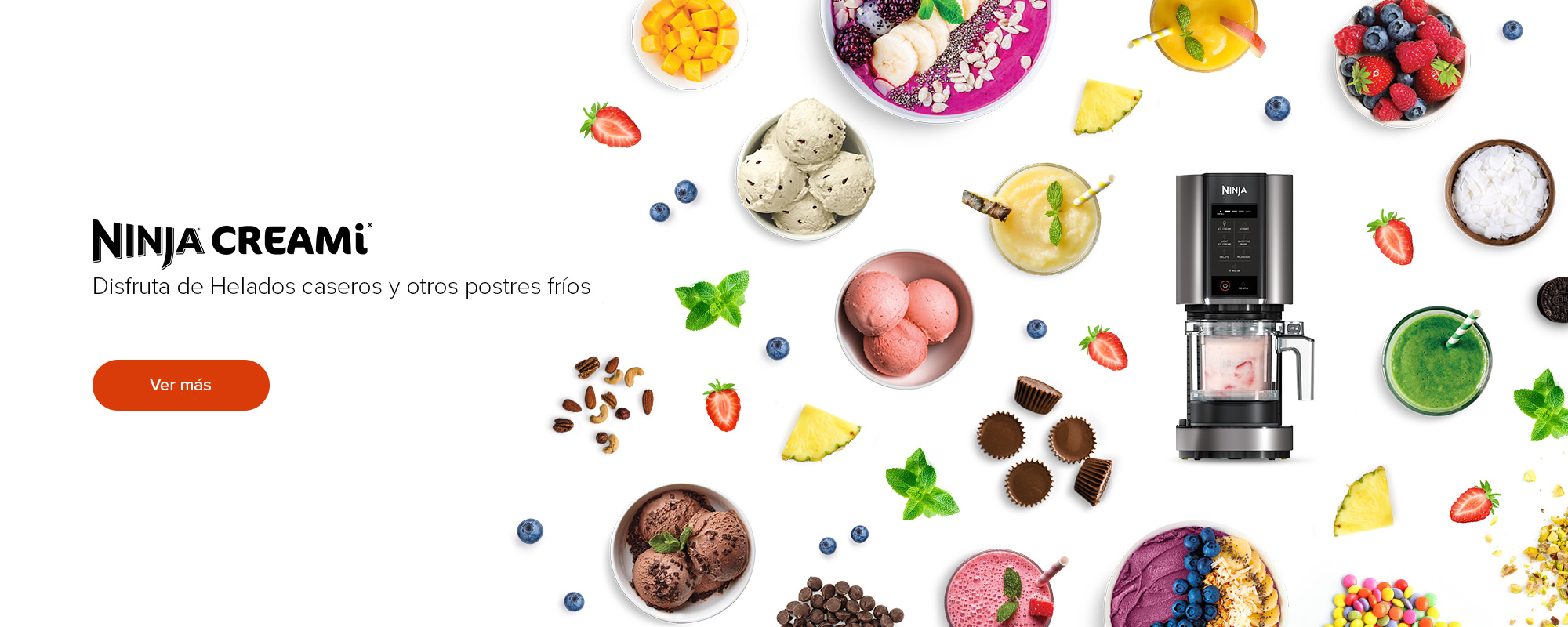 Heladera Ninja Creami en rodeada de helados y otros postres fríos
