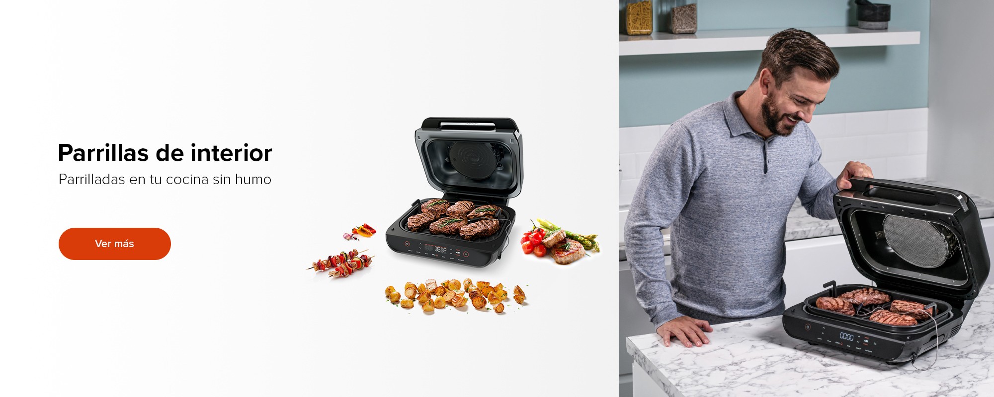Parrillas de interior Ninja: Hombre cocinando unos filetes con un sensor digital
